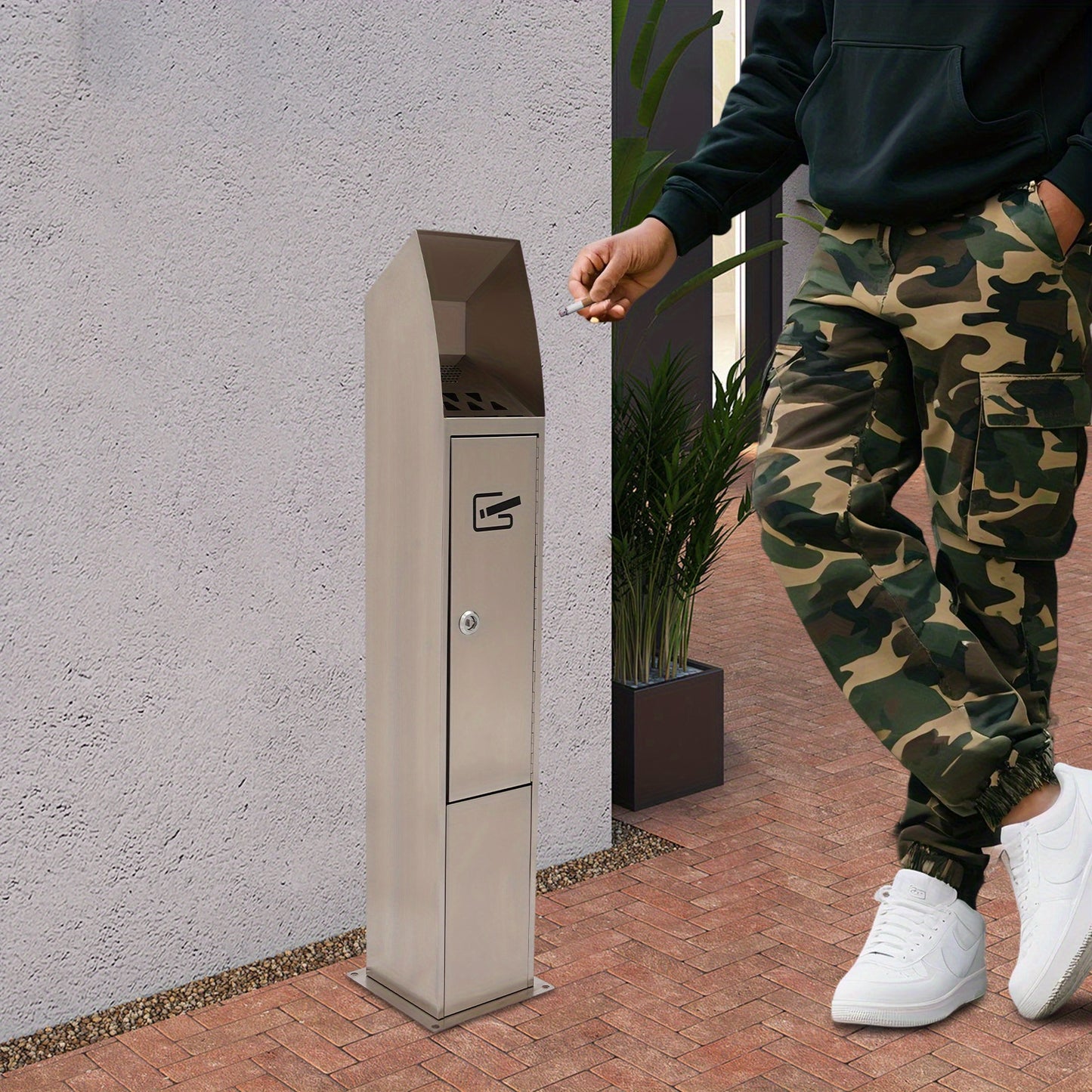 Outdoor/ Standing Cigarette Butt Disposal - Heavy-Duty Stainless Ashtray with Open-Top Design & Hygienic Ash Collector, Self-Standing Cigarette Bin for Public Spaces, Parks, Bars, Restaurants - Easy-Clean (No Required
