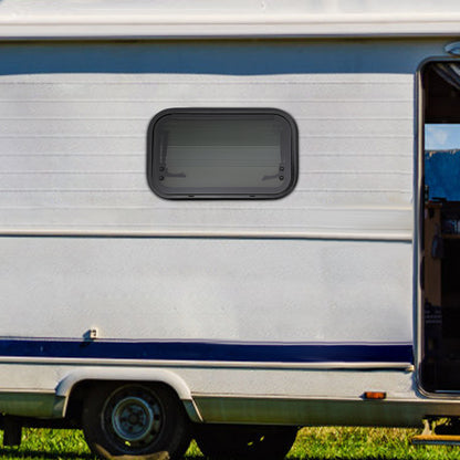 Uitzetraam Camper – Caravan Raam – Ventilatieraam – Insectenhorraam – Zonwerend Raam – 500x300mm – Aluminium – Tempered Glas – Plissé Hor – Zwart/Wit
