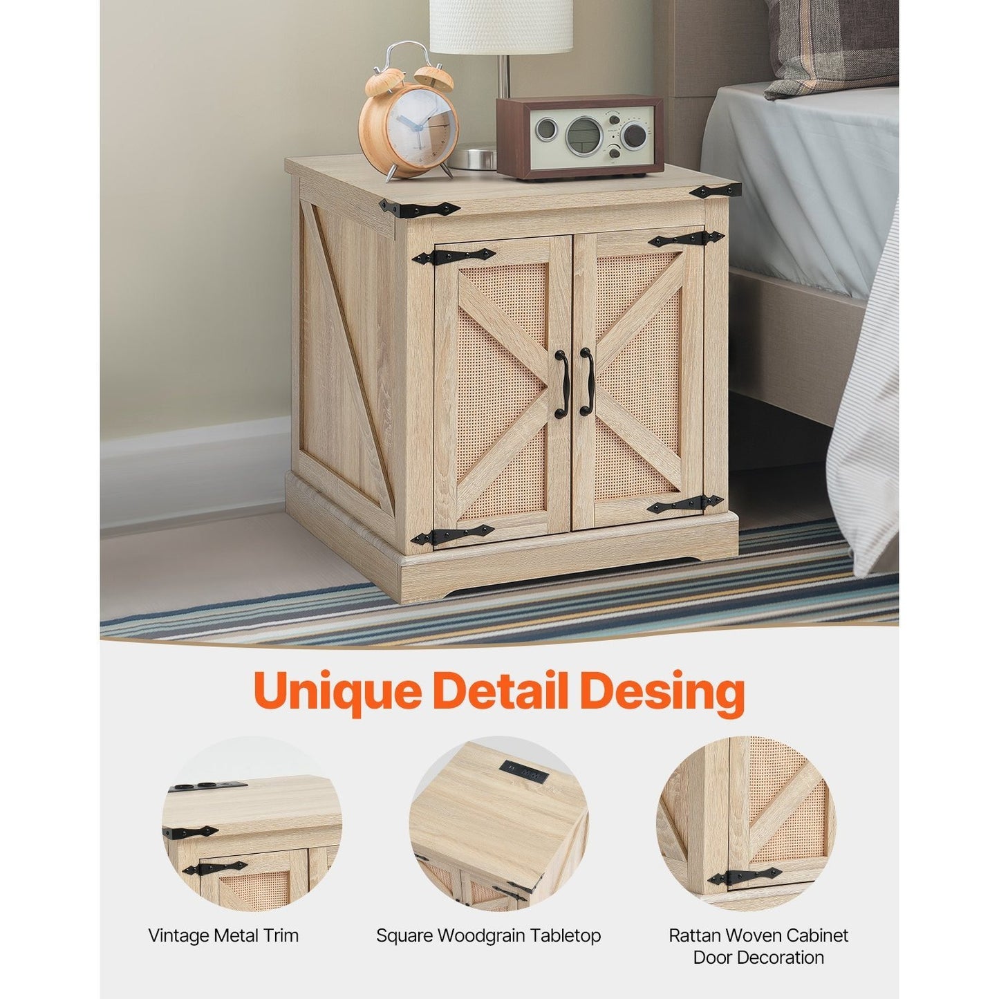 Rotan Salontafel – Rattan Tafel – Koffietafel – Bijzettafel – Houten Tafel – Rechthoekig – Met Ingebouwde Stopcontacten en USB-poorten – 61 cm Breed