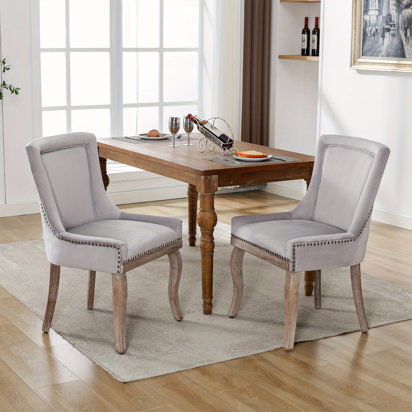 Eetkamerstoelen – Stoelen – Dining Chairs – Armstoelen – Retro Stoelen – Grijs – Bamboe Frame – Zacht Gepolsterd Met Nailhead Trim