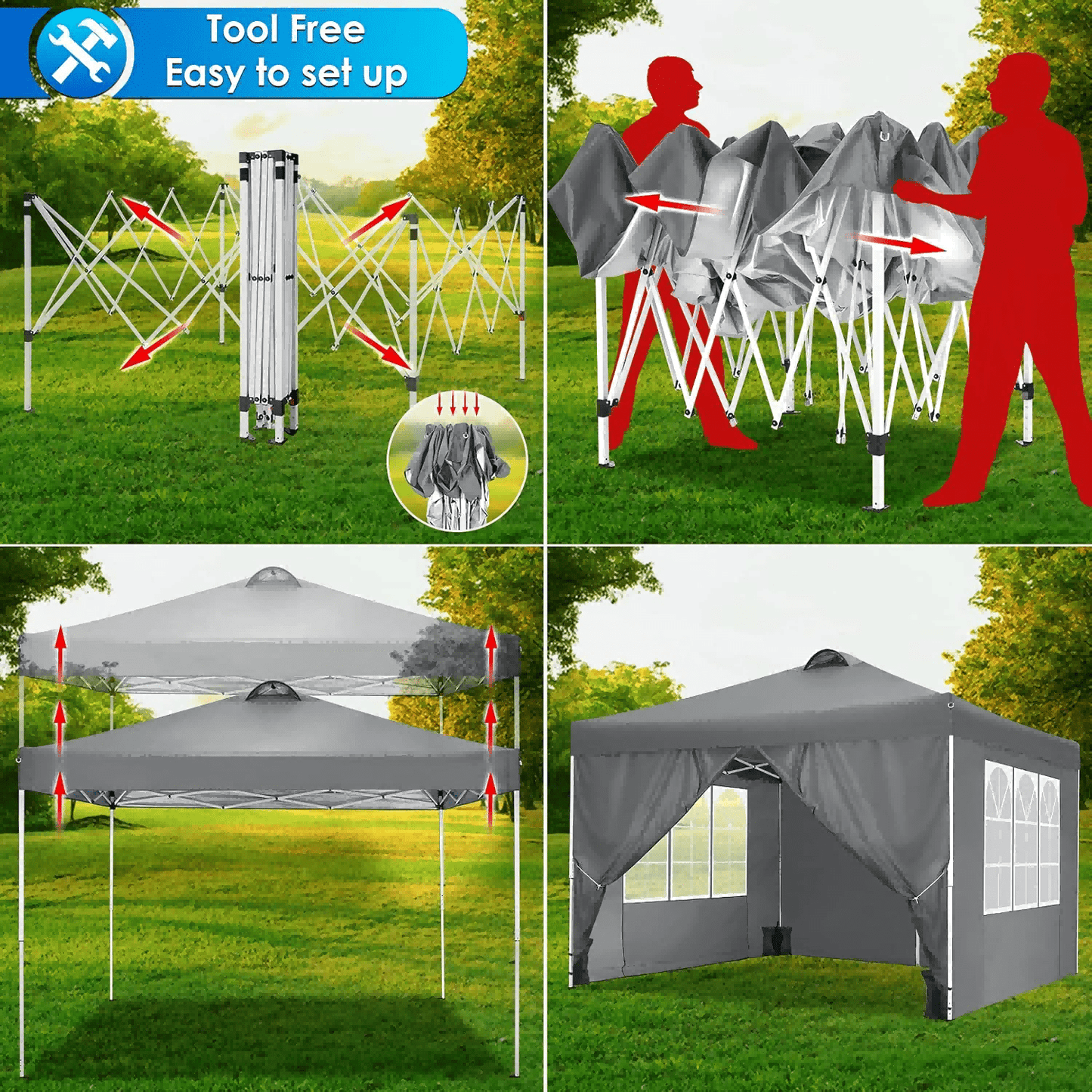 Partytent – Paviljoen – Tuintent – Feesttent – Vouwtent – Pop-up – 3x3 m – Verstelbare Hoogte – Zandzakken & Draagtas – Zwart