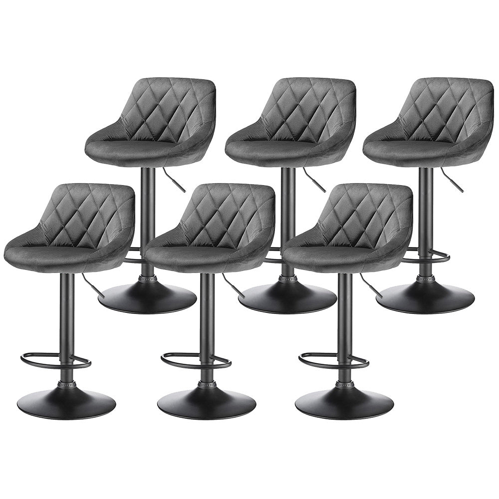 Velvet Bar Stools, Kitchen Bar Stools, Set of 6, Adjustable Height, 360-Degree Swivel, with Metal Footrest, Non-Slip Base