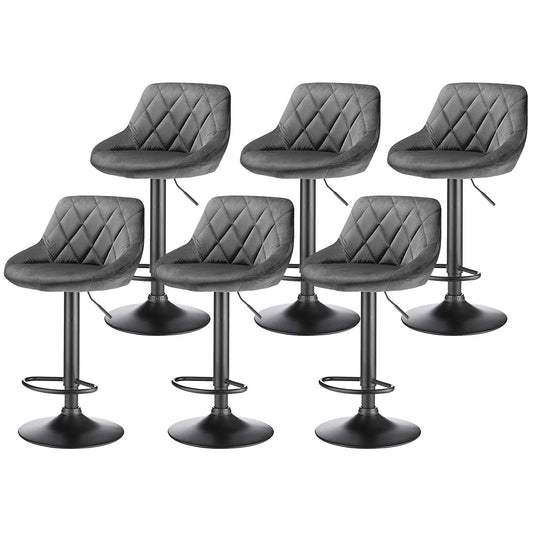 Velvet Bar Stools, Kitchen Bar Stools, Set of 6, Adjustable Height, 360-Degree Swivel, with Metal Footrest, Non-Slip Base
