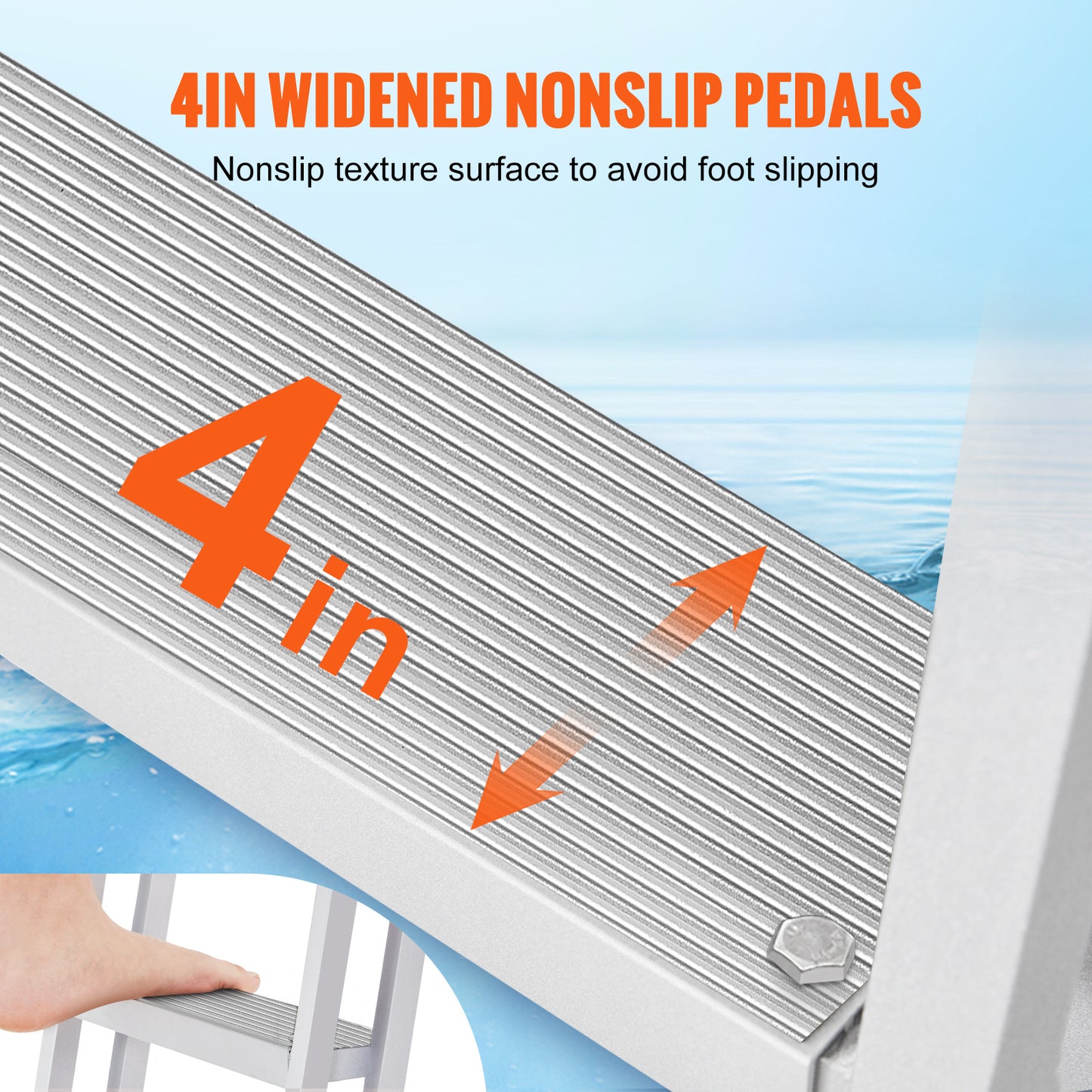 Aluminium Steigerladder – Steigertrap – Bootladder – Zwemtrap – Watertrap – 5 Brede Antislip Treden – Opklapbaar & Corrosiebestendig