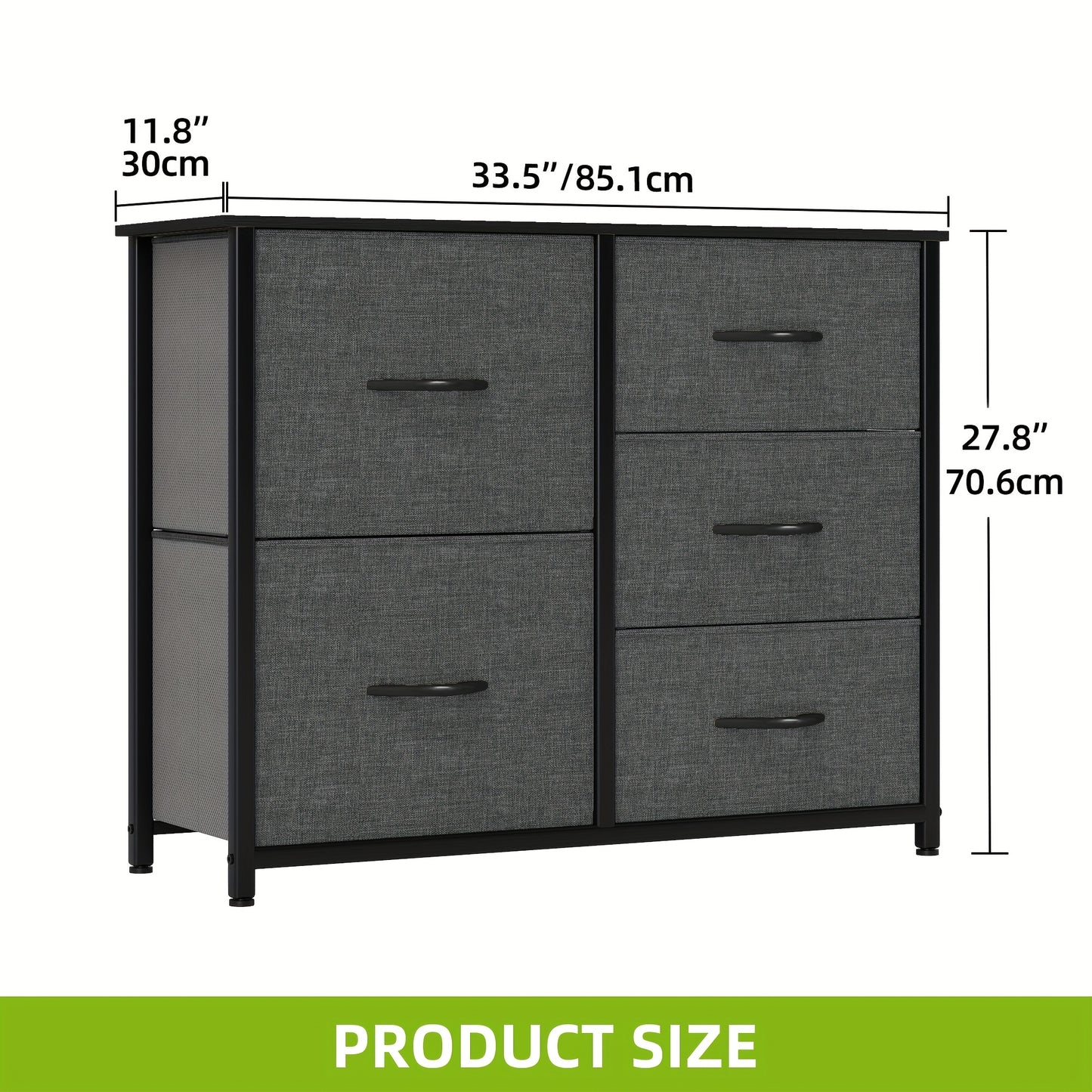 Ladekast – Opbergkast – Ladeblok – Stoffen Ladenkast – Kledingkast – Zwart – Stevig Stalen Frame – Houten Bovenblad