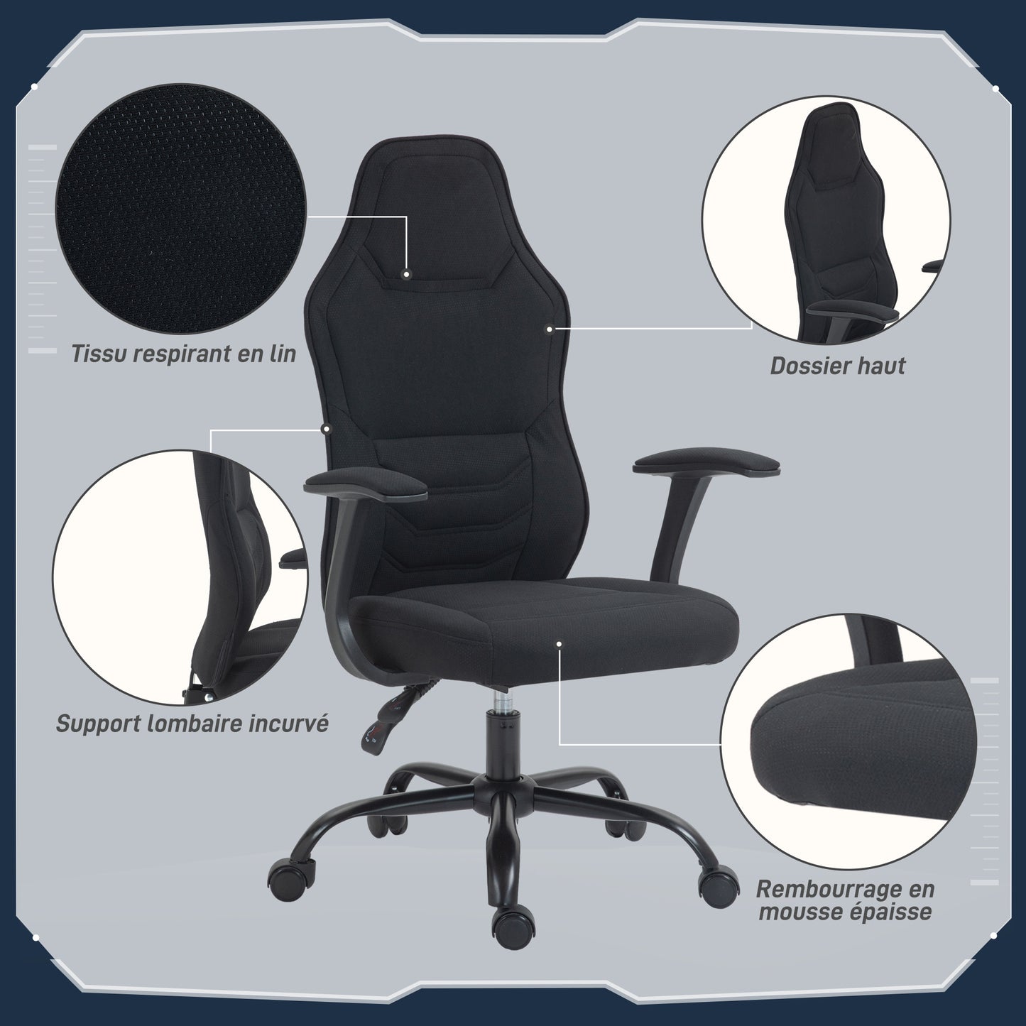 Gamingstoel – Gamestoel – Bureaustoel – Bureaustoel – Office Chair – Ergonomisch Ontwerp – Verstelbare Rugleuning – Ademend Stof – Zwart