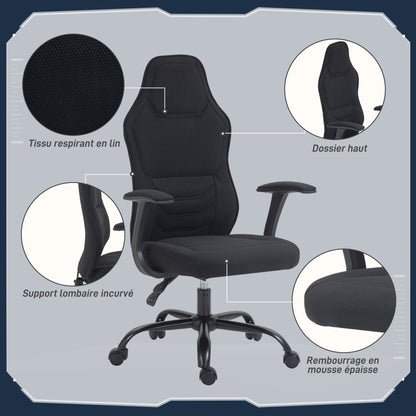 Gamingstoel – Gamestoel – Bureaustoel – Bureaustoel – Office Chair – Ergonomisch Ontwerp – Verstelbare Rugleuning – Ademend Stof – Zwart