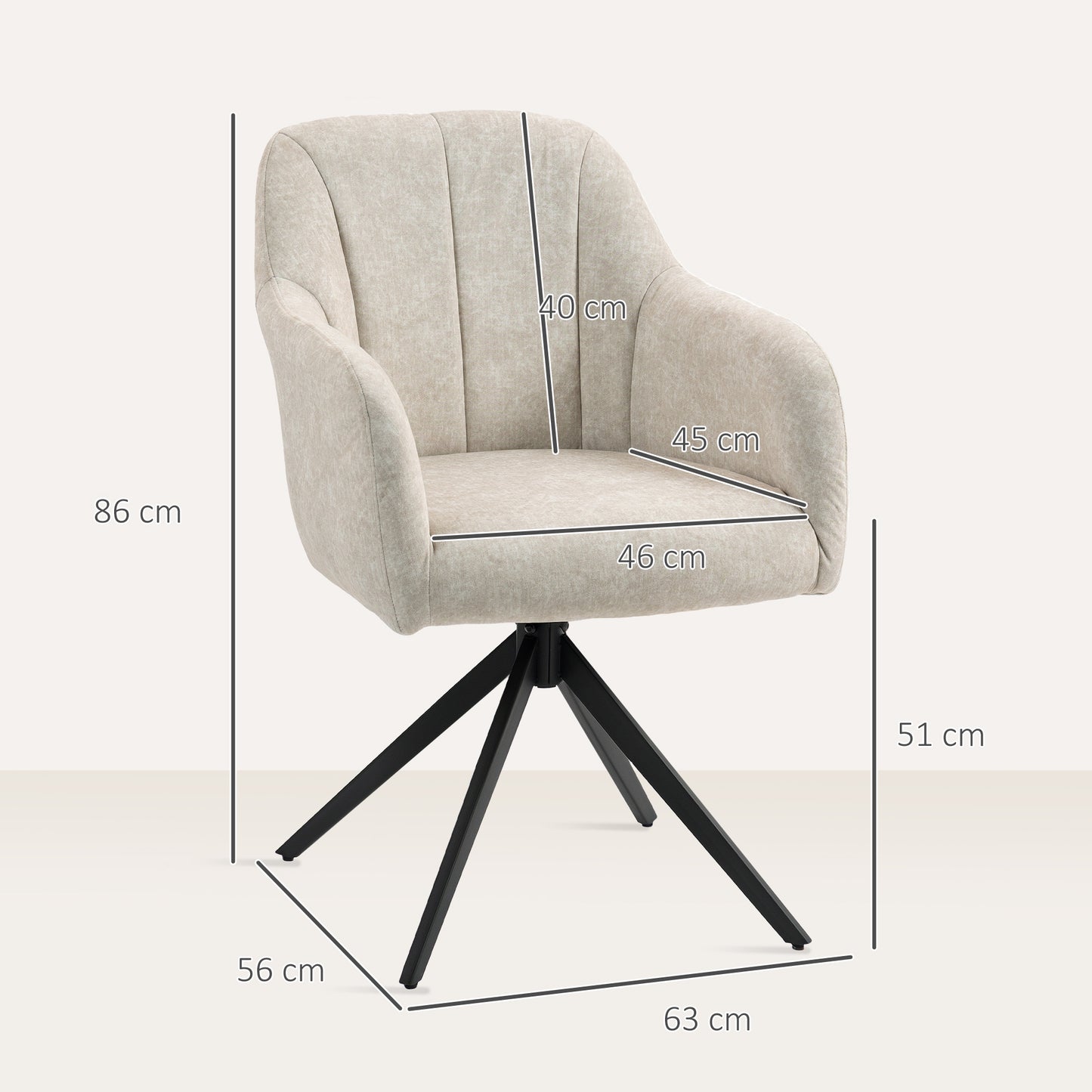 Draaifauteuil – Draaistoel – Fauteuil – Zithoekstoel – Accentstoel – Beige Stofbekleding – Stalen Poten – Comfortabele Draaibeweging