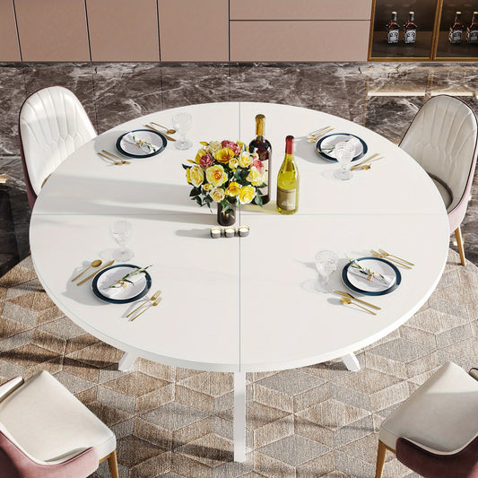 Eettafel – Ronde Tafel – Keukentafel – Uitschuifbare Tafel – Compacte Tafel – Wit – 47 Inch Diameter – Geperst Hout & Spaanplaat