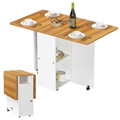 Uitklapbare Eettafel – Opklapbare Tafel – Uitbreidbare Keukentafel – Ruimtebesparende Tafel – Vouwtafel – Hardhouten Tafel – 2 Tot 6 Personen – Met Lockbare Wieltjes En Opbergrekken