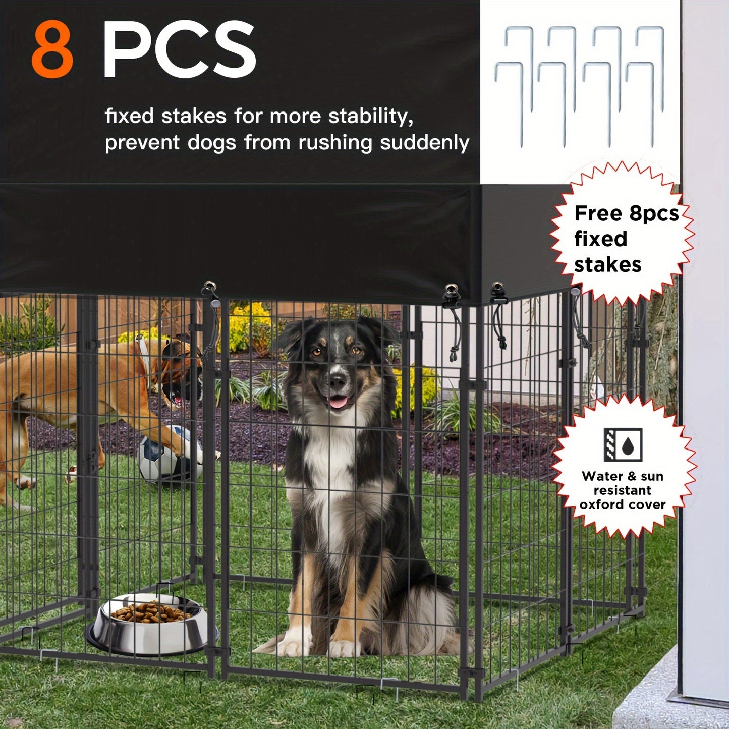 Heavy-Duty 134.62cm High Metal Welded Wire Dog Crate with Waterproof Sunshade - Ideal for Small Dogs, Chickens, Ducks - Includes 8 Stakes & Instruction Manual - Perfect for Garden & Farm Use, Wisfor
