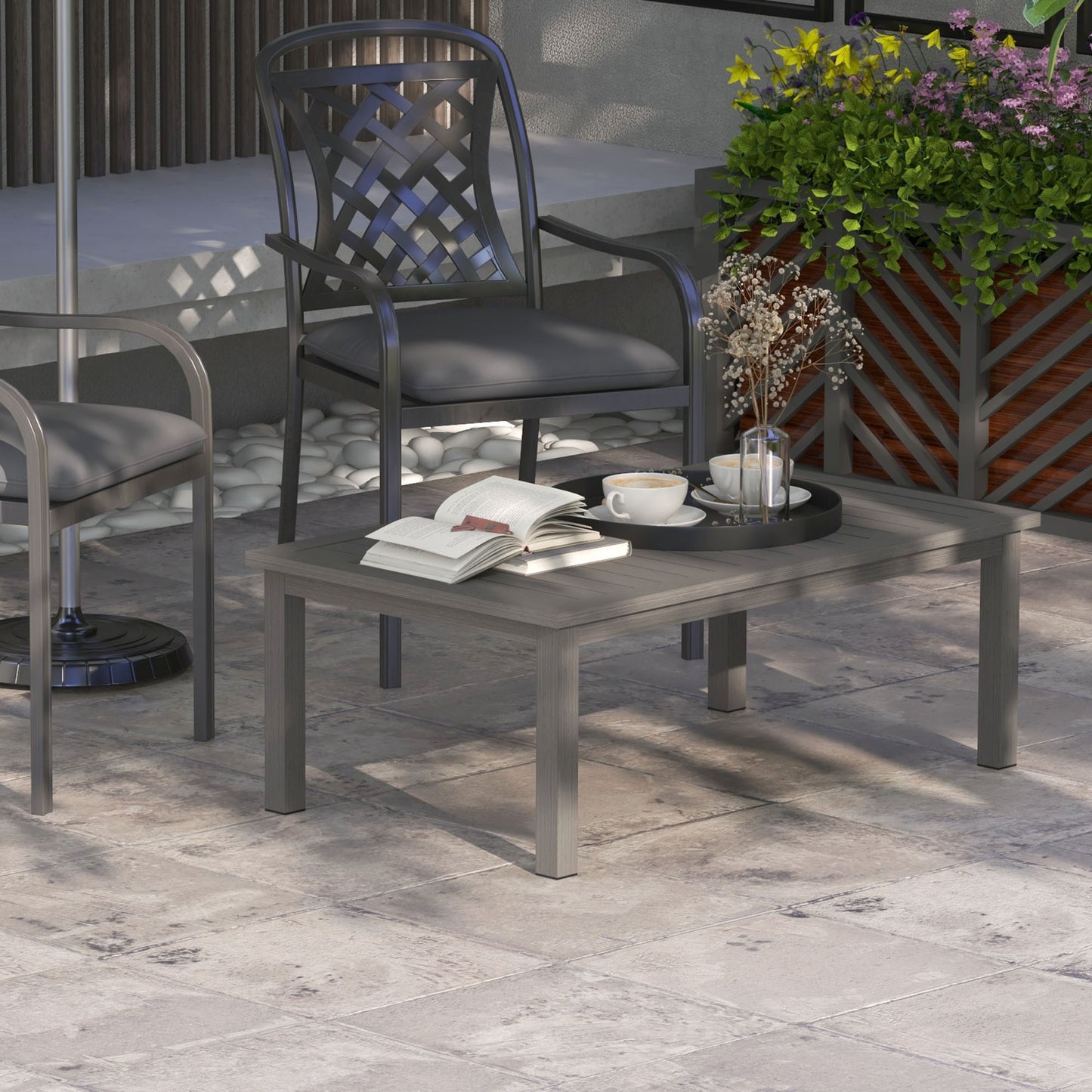 Tafel – Salontafel – Bijzettafel – Vouwtafel – Buitentafel – Aluminium – Weerbestendig – 100x60x37 cm – Bruin
