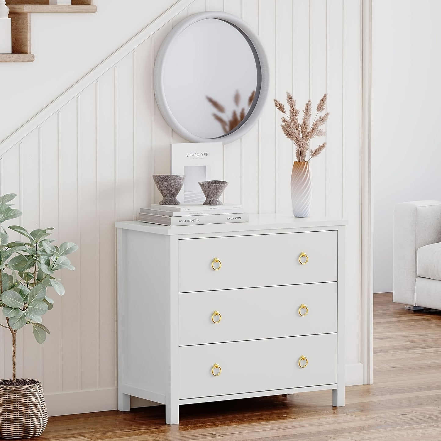 Modern 3-Drawer Dresser - Tall Freestanding Chest of Drawers with Non-Wood Storage Cabinet, Easy Assembly, Space-Saving Vertical Organizer Suitable for Bedroom, Living Room, Hallway - 80.01cm Wide 3.2+ Cubic Feet