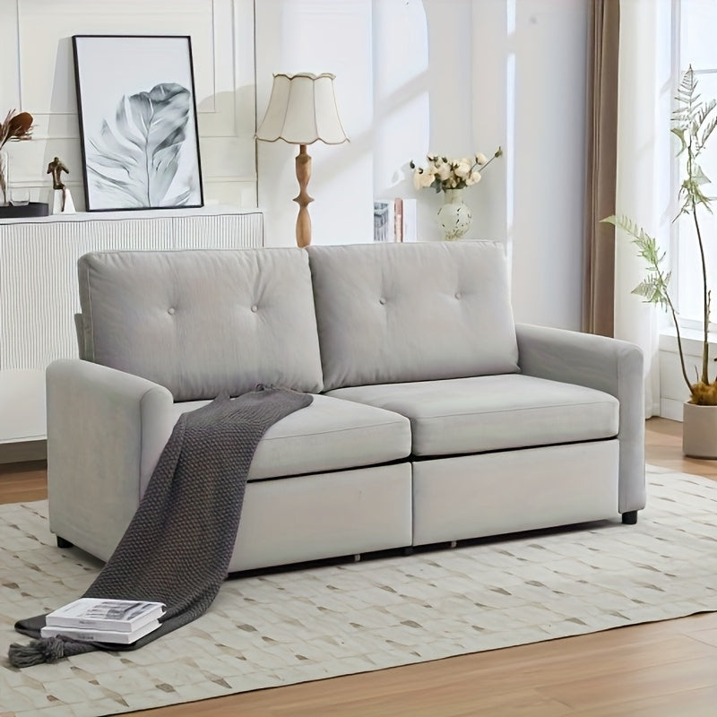Bank – Tweezitsbank – 2-Zitsbank – Sofa – Zitmeubel – Lichtgrijs Stof – Opberglades – Compact Design – Zacht Zitcomfort