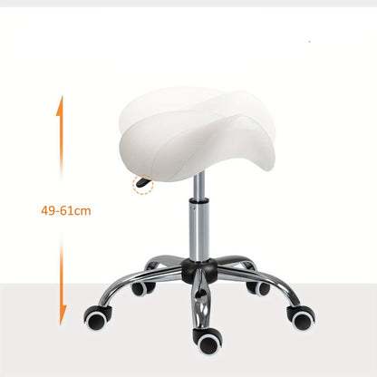 Draaibare Kruk – Zadelkruk – Bureaustoel – Verrijdbare Stoel – Werkkruk – Ergonomisch Zadel – Hoogte Verstelbaar – Witte Kunstleren Bekleding – 5 Zwenkwielen – Chroom Frame