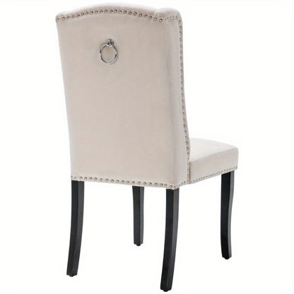 Eetkamerstoelen Set – Keukenstoelen – Stoelen Beige – Lounge Stoelen – Tafelpoot Stoelen – Button Tufted Bekleding – Chroom Nagelrand