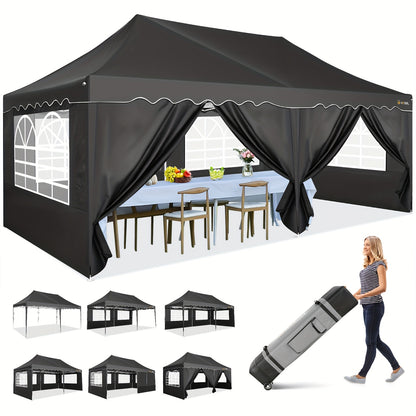 Pop-up Gazebo Tent – Partytent – Vouwtent – Buitenpaviljoen – Parasoldoek – 3x6m - Zwart – Inclusief Zijpanelen – UV-Bestendig & Lichtgewicht