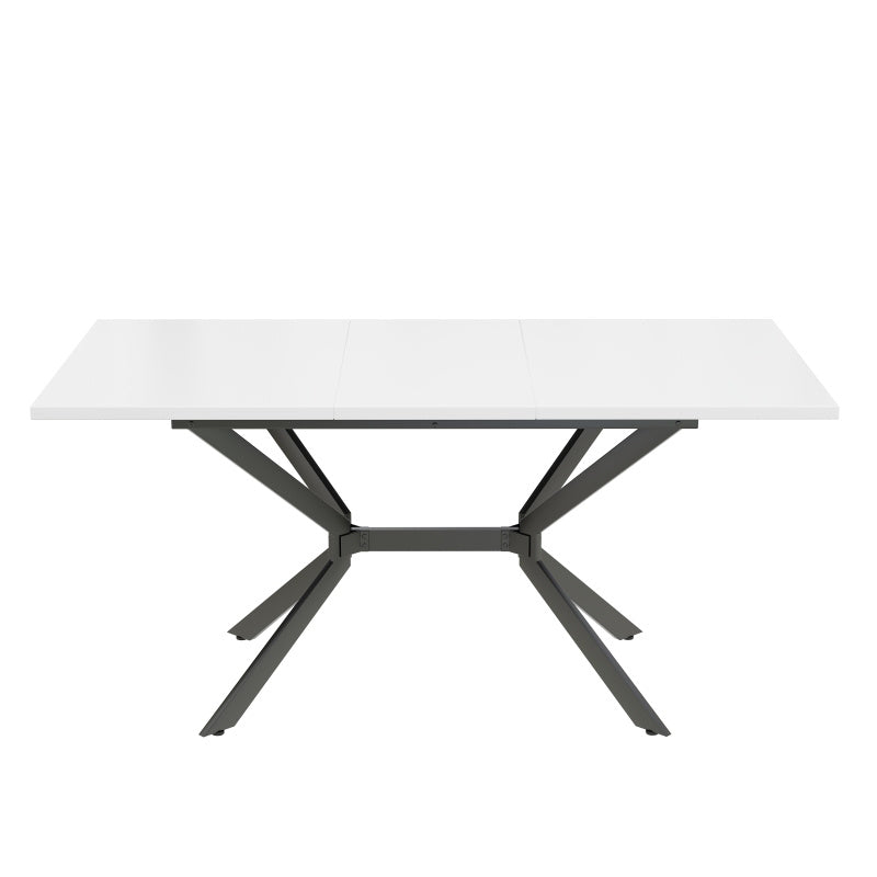 Uitbreekbare Eettafel – Uitschuifbare Tafel – Verlengtafel – Flexibele Eettafel – Compacte Tafel – Wit Tafelblad Zwarte Poten – 120-160 cm Uitbreiding – Duurzaam MDF Metalen Onderstel