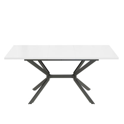 Uitbreekbare Eettafel – Uitschuifbare Tafel – Verlengtafel – Flexibele Eettafel – Compacte Tafel – Wit Tafelblad Zwarte Poten – 120-160 cm Uitbreiding – Duurzaam MDF Metalen Onderstel