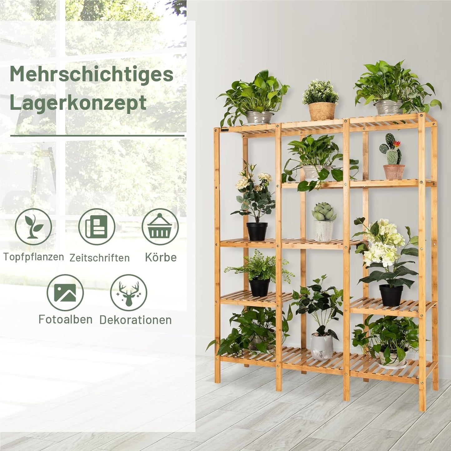 Plantenrek Bamboe – Plantenstandaard – Bloemenrek – Plantentrap – Plantenkast – 5 Lagen – Duurzaam & Weerbestendig – 141 x 31 cm