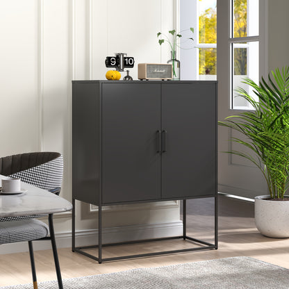 Kast – Opbergkast – Dressoir – Kledingkast – Sideboard – Modern – Stalen 2-Laags Opbergmeubel – Magnetische Deuren & Antikantelbeveiliging – Zwart – 109x84x41 cm