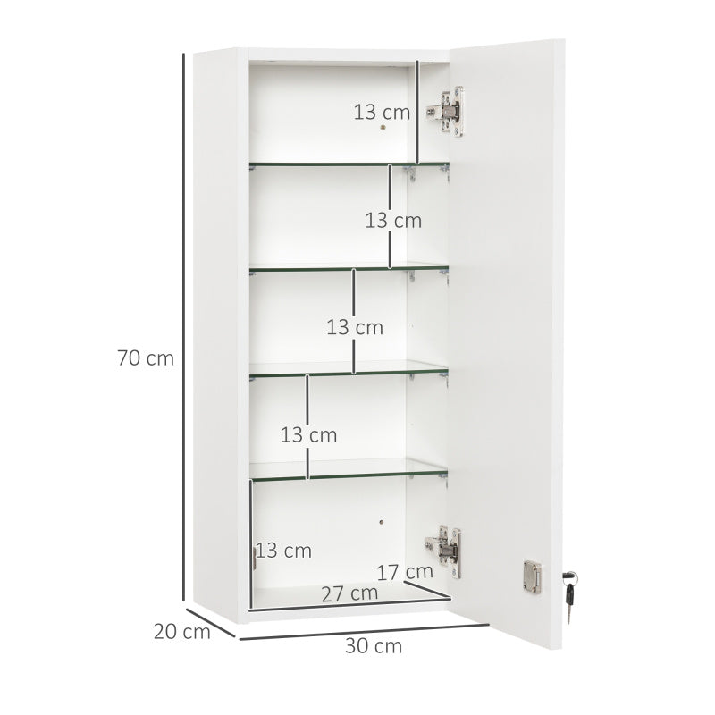 Kleankin Lockable Adjustable Medicine Cabinet with Key Lock & Red Cross Emblem - White Retro Style First Aid Storage Cabinet with Shelves & Door Storage, No Power Required for Home, Office, Bathroom, or Use - Durable & Portab