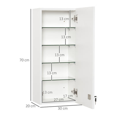 Kleankin Lockable Adjustable Medicine Cabinet with Key Lock & Red Cross Emblem - White Retro Style First Aid Storage Cabinet with Shelves & Door Storage, No Power Required for Home, Office, Bathroom, or Use - Durable & Portab