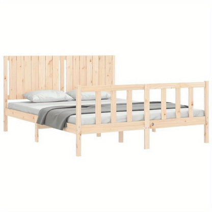 Contemporary Wooden Bed Frame 160x200cm - Solid Pine, Removable & Durable, Easy Assembly, Minimalist Design with Headboard & Footboard, Perfect for Modern Bedroom Decor, Bedroom Furniture, Sleek Headboard, Sturdy Construction