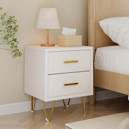 Nachtkastje – Bijzettafel – Bedtafel – Opbergkastje – Set Van 2 – Beige Met Gouden Metalen Poten – 2 Ruime Lades – Compact 41x36x51 cm