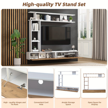tv meubel – tv kast – tv meubelset – mediameubel – dressoir – bamboe materiaal – geschikt tot 203,2 cm tv’s – ruimtebesparend ontwerp