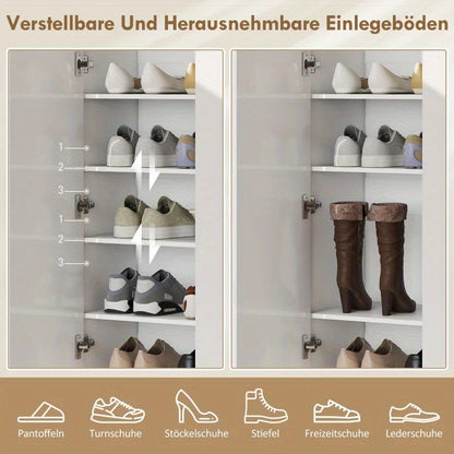 5-Tier Shoe Rack Cabinet with Shoe Bench - Narrow Entryway Shoe Organizer, Space-Saving Shoe Storage Cabinet, Sturdy Hardwood Construction