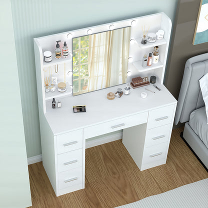 Make-up tafel – Kaptafel – Make-up tafel met LED – Schoonheidstafel – Make-up bureau – 10 instelbare LED-lampen – USB gevoed, compact formaat