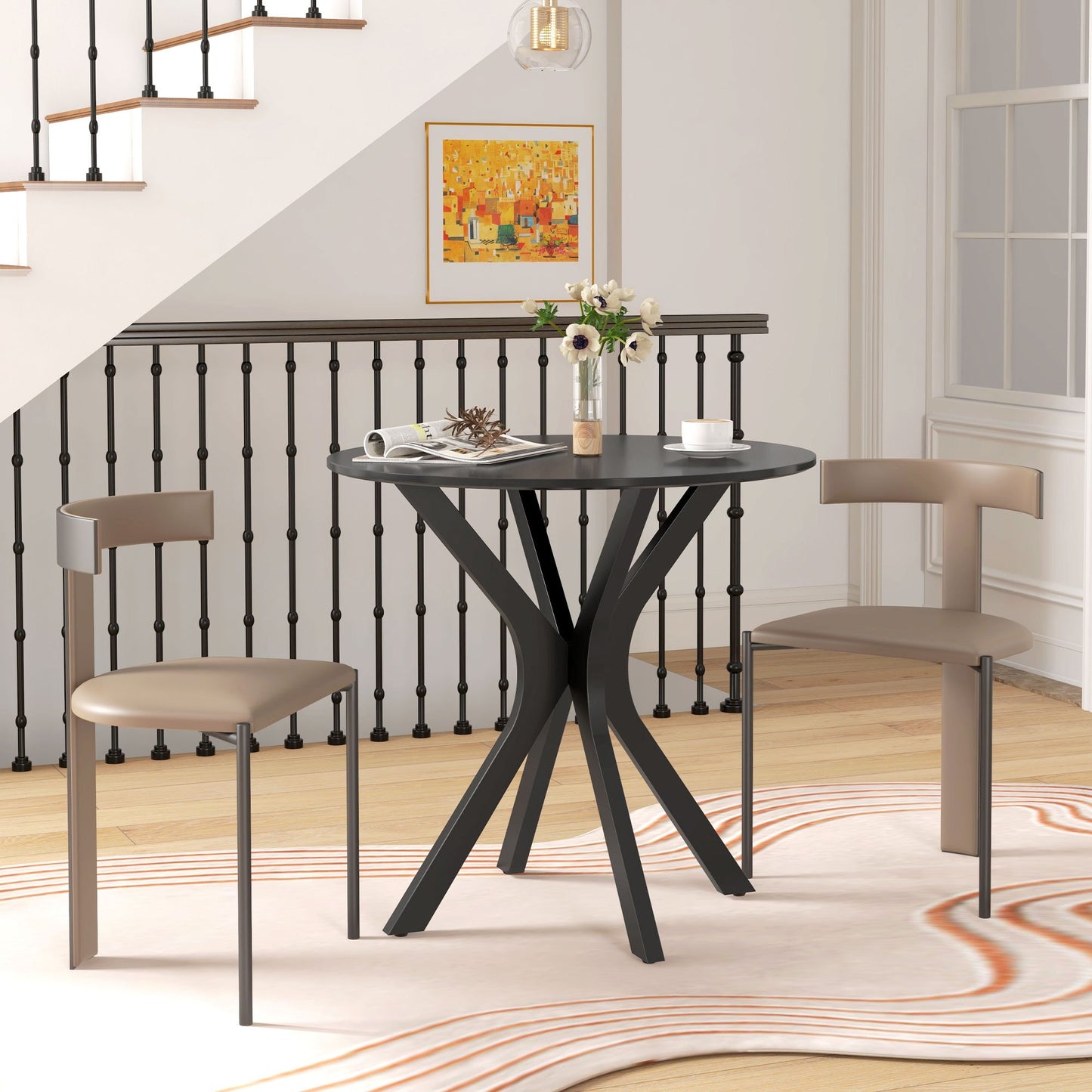 Eettafel – Rondetafel – Keukentafel – Koffietafel – Tafel – Compact 78 cm – Modern Design – Zwart Gelakt MDF – Stabiel Gepoedercoat Stalen Onderstel
