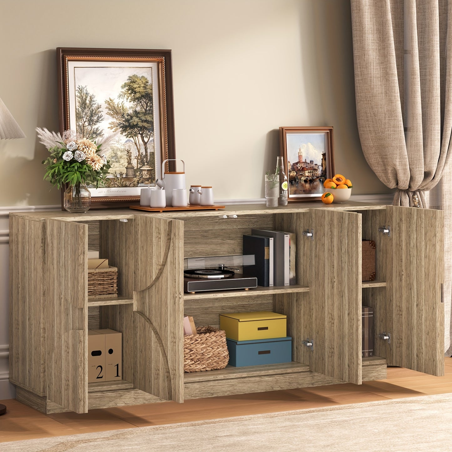 Halmeubel – Opbergkast – Schoenenkast – Wandmeubel – Kastje – Halfcirkelvormig Design – Pop-up Opbergruimte – Duurzaam Metaal – Natuurlijk Beige
