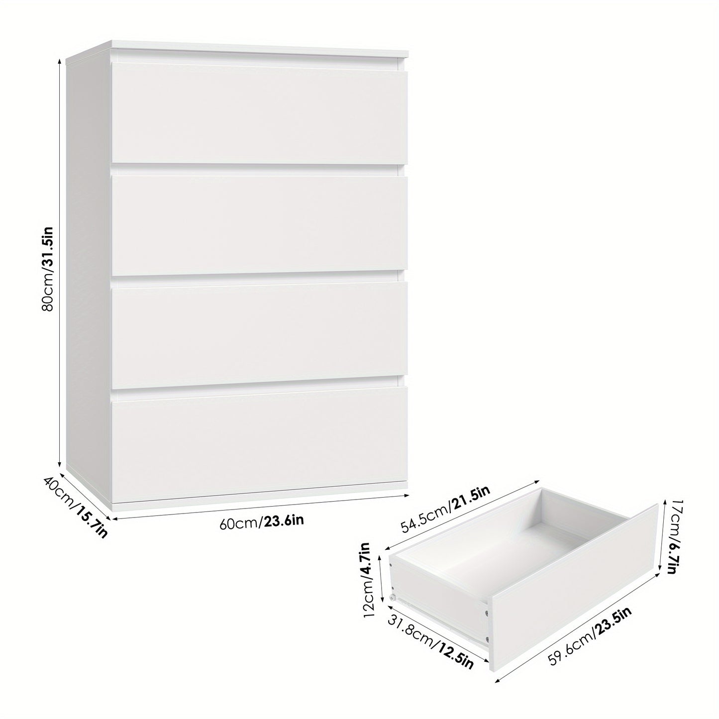Ladekast – Ladenkast – Opbergkast – Dressoirkast – Wit – 4 Lades – Waterbestendig MDF – Ruime Opbergruimte 90 Liter