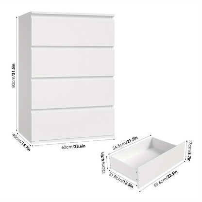 Ladekast – Ladenkast – Opbergkast – Dressoirkast – Wit – 4 Lades – Waterbestendig MDF – Ruime Opbergruimte 90 Liter
