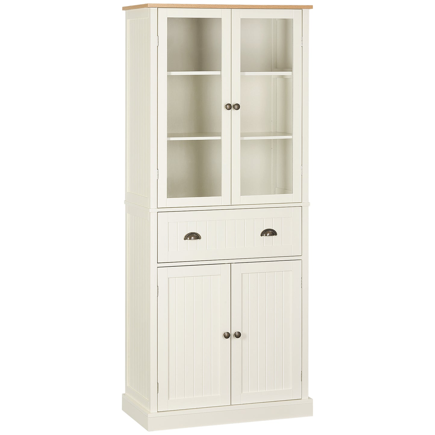 Keukenkast – Buffetkast – Dressoir – Opbergkast – Kast Met Lade – 4 Deuren Inclusief 2 Glazen Deuren – Hoogte 182,5 cm – MDF Beige