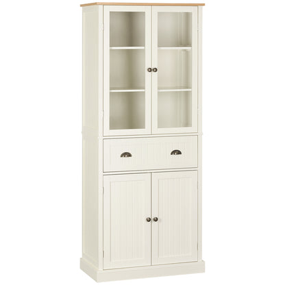 Keukenkast – Buffetkast – Dressoir – Opbergkast – Kast Met Lade – 4 Deuren Inclusief 2 Glazen Deuren – Hoogte 182,5 cm – MDF Beige