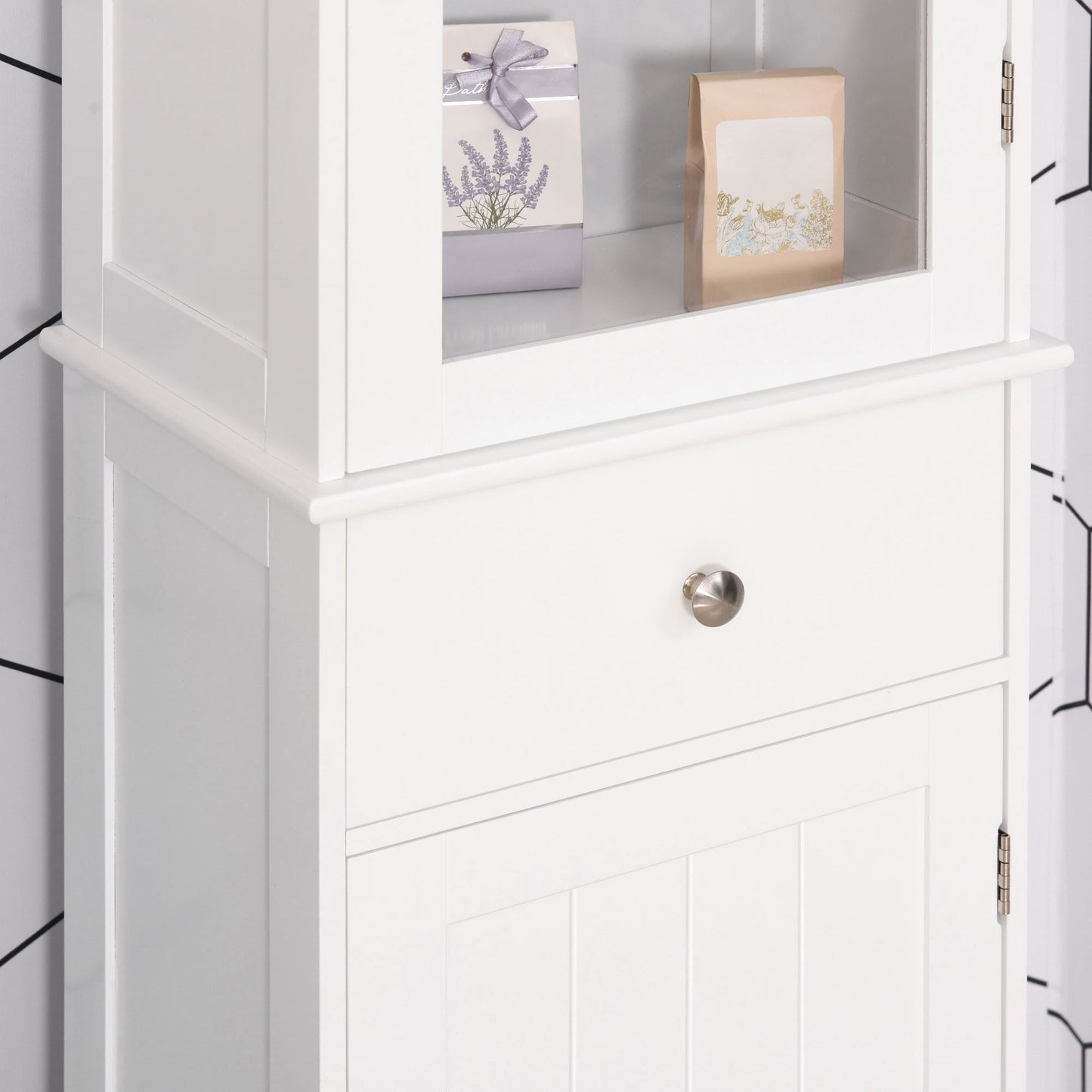 Kolomkast badkamer – kolommeubel – hoge kast – badkamerkast – kolomopberger – wit MDF – verstelbare planken – waterbestendig design