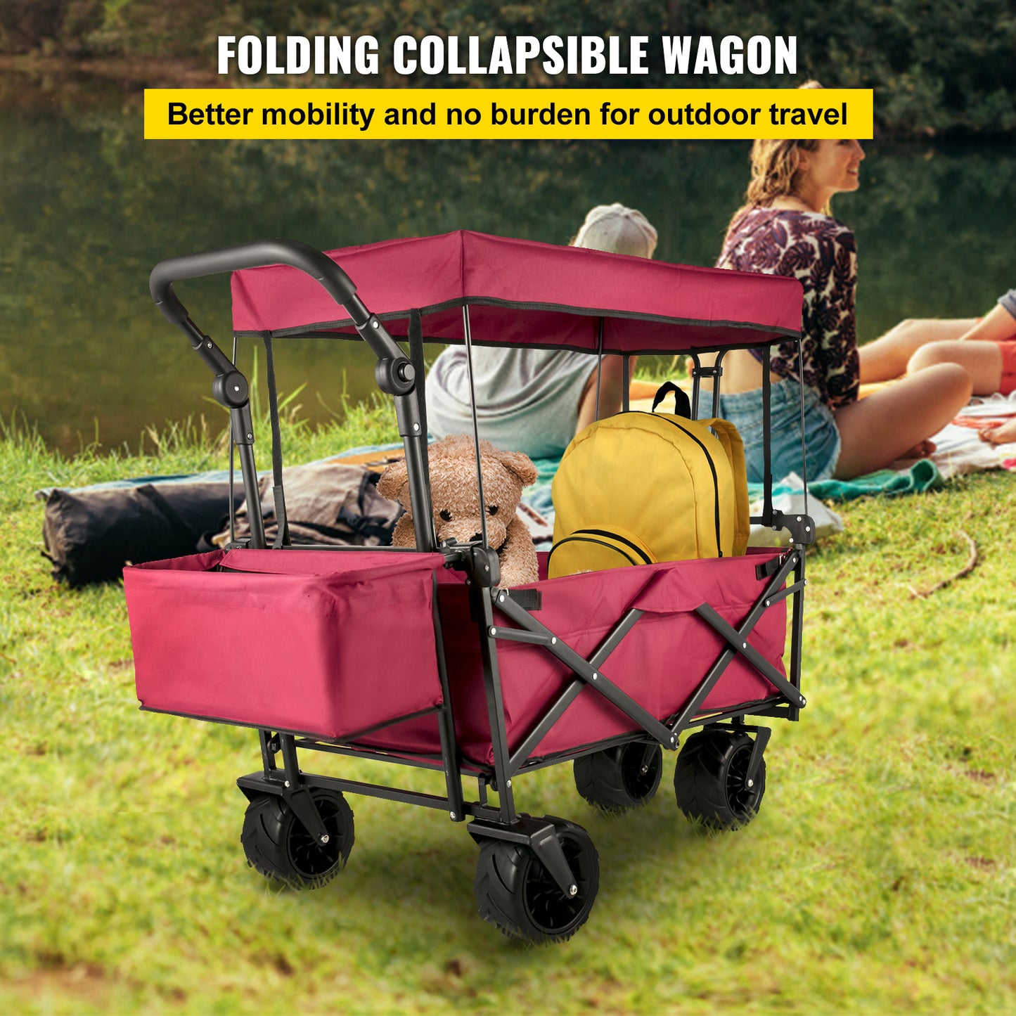 Bolderkar – Opvouwbare Kar – Transportkar – Vouwwagen – Strandwagen – Stevig Stalen Frame – Afneembare Waterafstotende Kap – Extra Grote Laadruimte – 360° Zwenkwielen – Rood