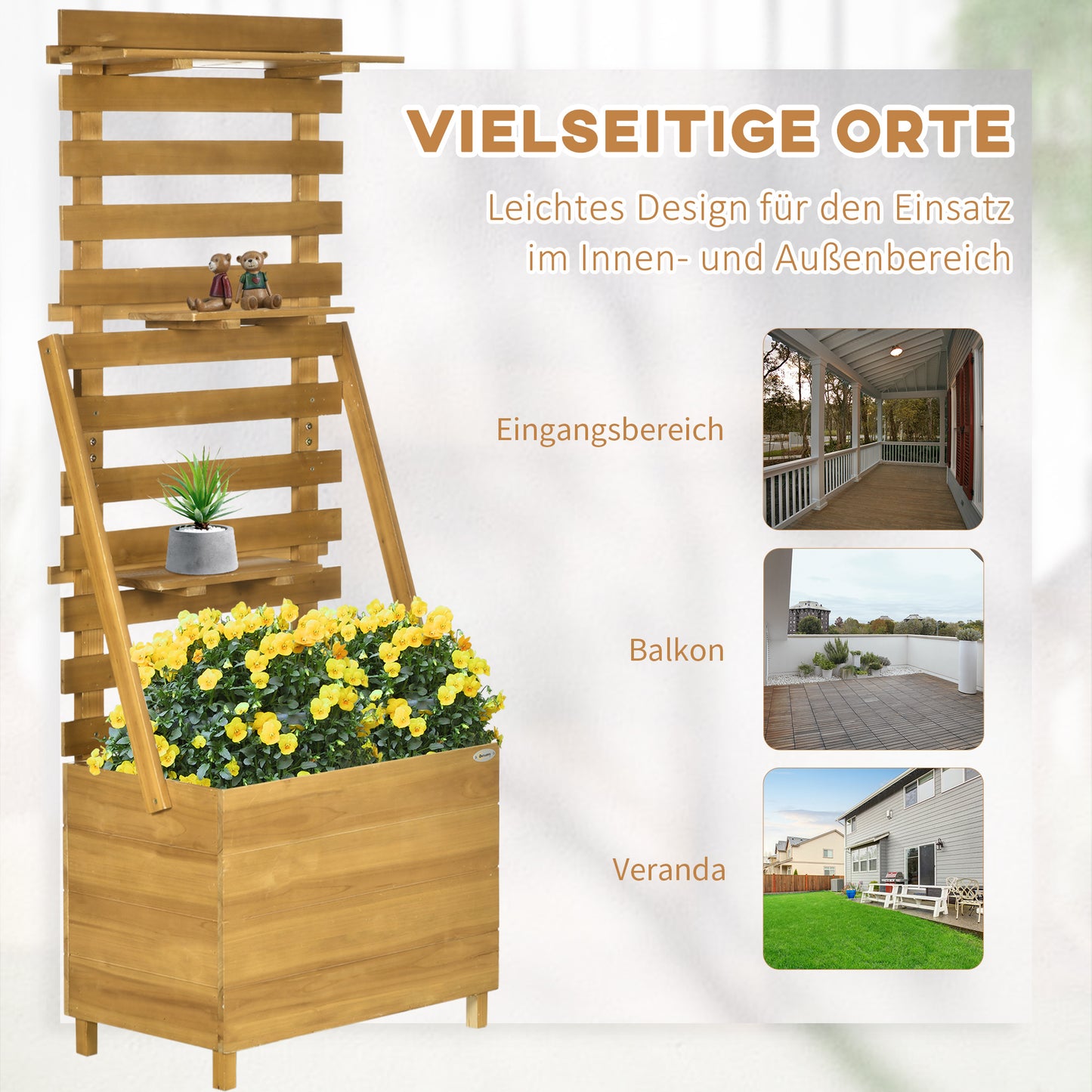 Verhoogd Plantenbed – Tuinbak – Kweekbak – Kruidenbak – Balkonbak – Massief Hout – Weerbestendig – 3 Lades – Inclusief Klimrek – 63x39x160 cm – Natuurlijke Afwerking