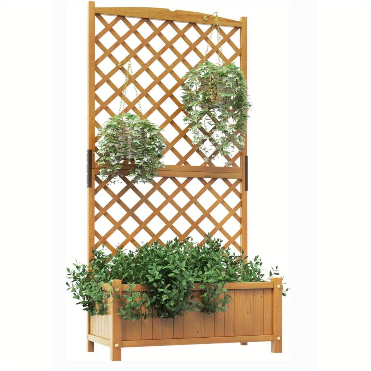 Verhoogde Plantenbak – Bloembak – Kruidenbak – Tuinbak – Plantenbak Met Klimrek – Oranje – Natuurlijk Vurenhout – Met Drainagegaten – 180,5 cm Hoog