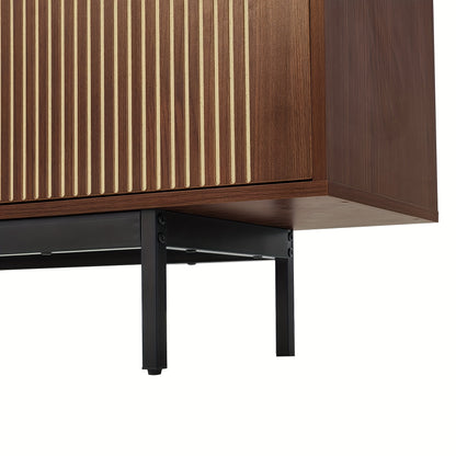 TV Meubel – TV Kast – Lowboard – Dressoir – Entertainment Unit – Hardhout & MDF – Gehard Glas Deuren – Gesneden Reliëf Design