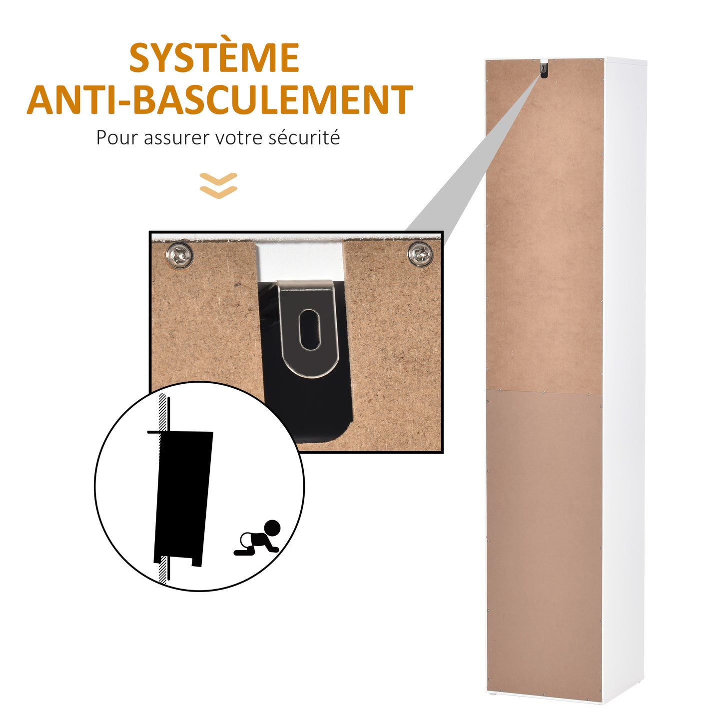 Badkamerkast – Opbergkast – Linnenkast – Kolomkast – Douchekast – Wit Particleboard – 2 Deuren, 3 Planken en 1 Lade