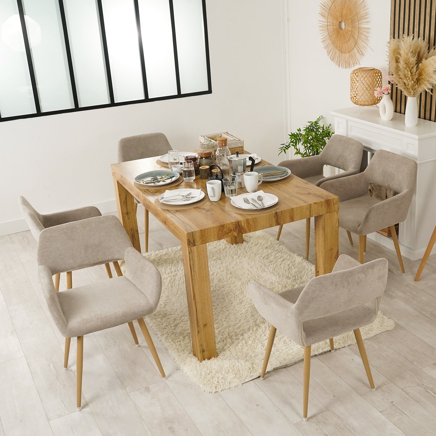 Scandinavische Eetkamerstoel – Stoel – Armstoel – Keukenstoel – Woonkamerstoel – Set van 6 Beige – Ergonomisch Design – Metalen Poten