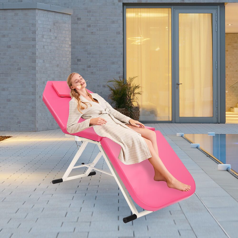 Massagetafel – Behandelingstafel – Massagesalon Bed – Schoonheidstafel – Tattoo Bed – Drie-delig Verstelbaar – Hoog Draagvermogen – Zacht Roze PU-Bekleding