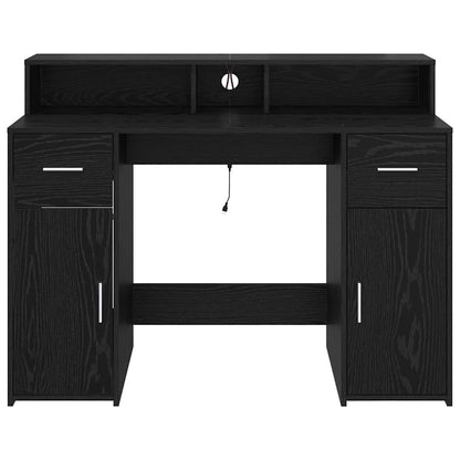Bureau – Werkplekmeubel – Computertafel – Laptopbureau – Studiebureau – Zwart Eiken – RGB LED Verlichting – Duurzaam Behandeld Hout 160x55x91 cm