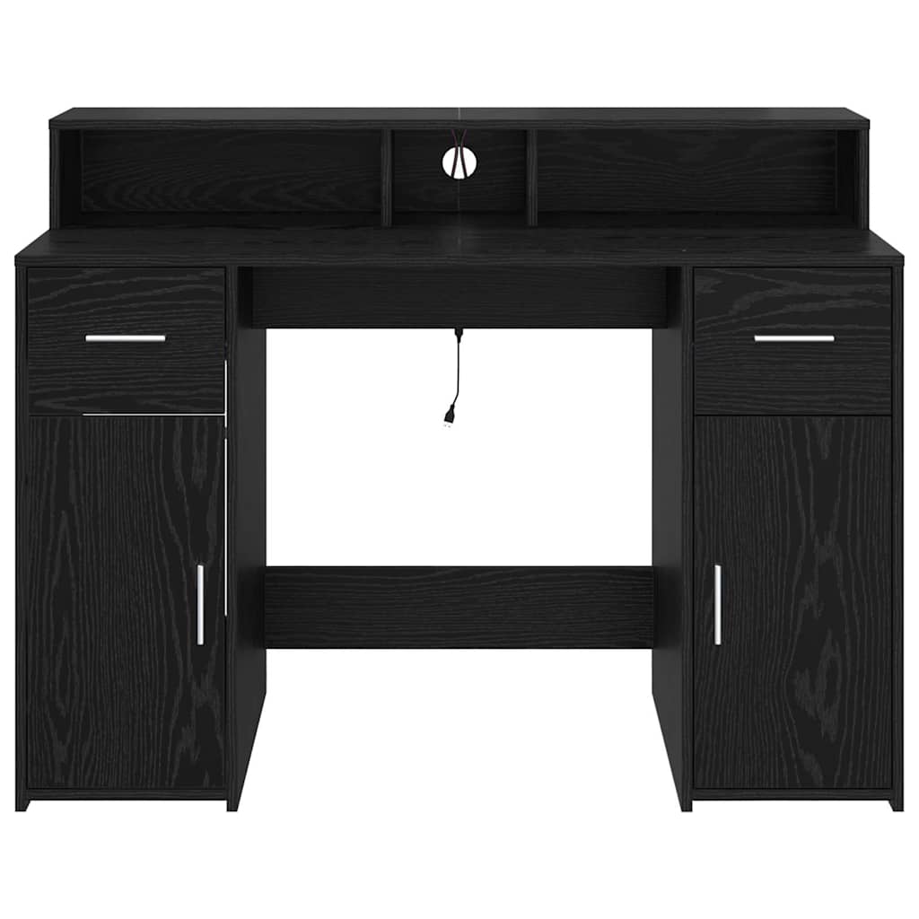 Laptoptablet – Bureau – Werkplek – Laptoptafel – Bureau met Opbergruimte – Zwart Eiken – RGB LED-verlichting – 120x55x91 cm