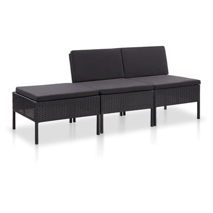 Loungeset – Tuinset – Loungemeubels – Buitenbank – Black – Weerbestendig Poly Rattan – Comfortabele Dikke Kussens