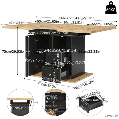 Uitschuifbare Eettafel – Uitklapbare Tafel – Verstelbare Eettafel – Moderne Eettafel – Eettafel Voor 6 Personen – Verstelbare Hoogte – Bamboe Materiaal
